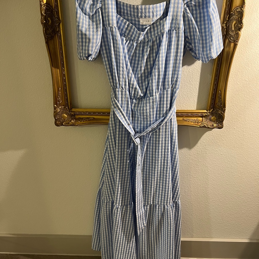 Cottage core gingham maxi dress with belt